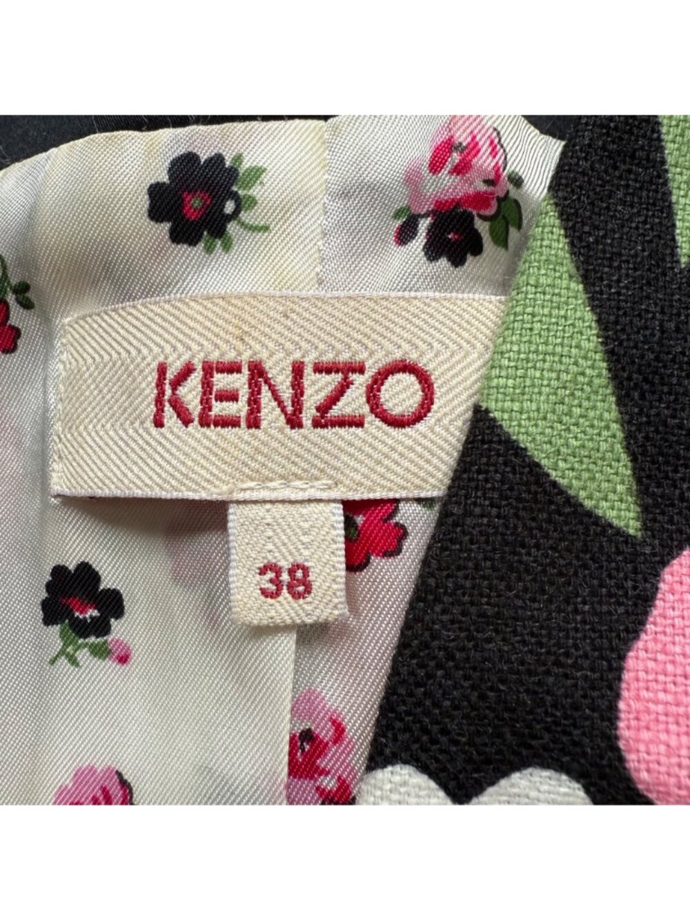 Kenzo Size M Floral Linen Blend Short Sleeve Blazer Jacket with Black Belt - Picture 16 of 16
